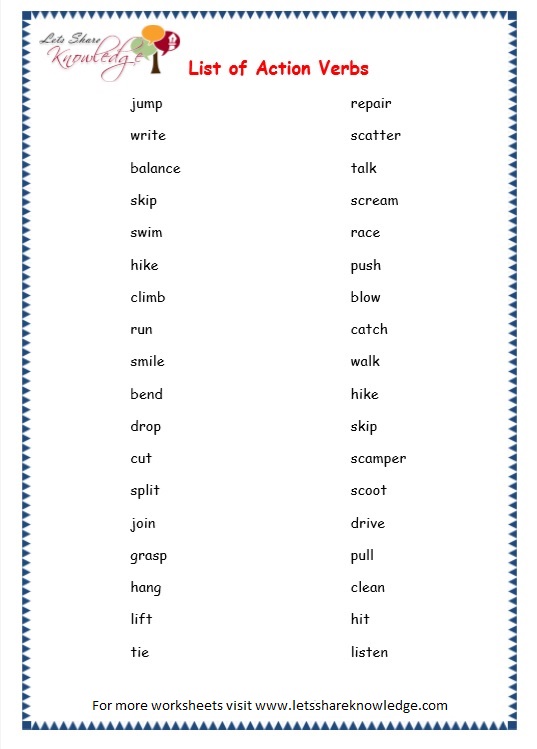 Grade 3 Grammar Topic 2 Action Verbs Worksheets Lets Share Knowledge