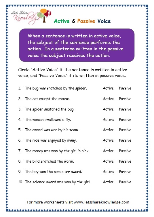 Grade 3 Grammar Topic 3 Active Passive Voice Worksheets Lets Share 