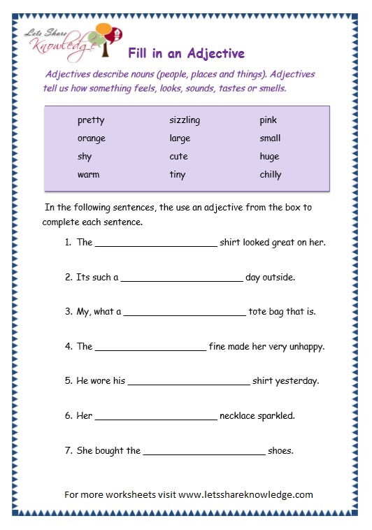 Adjectives Worksheets For Grade 7 Free Printable Adjectives Worksheets