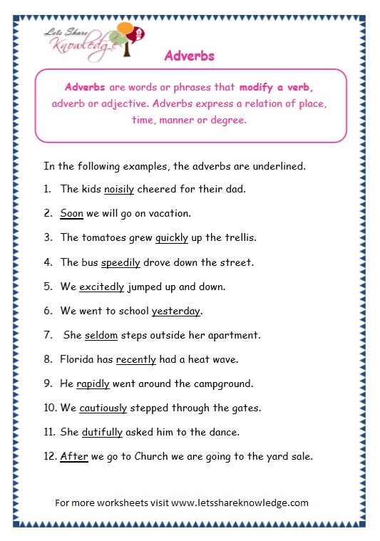 Grade 3 Grammar Topic 16 Adverbs Worksheets Lets Share Knowledge