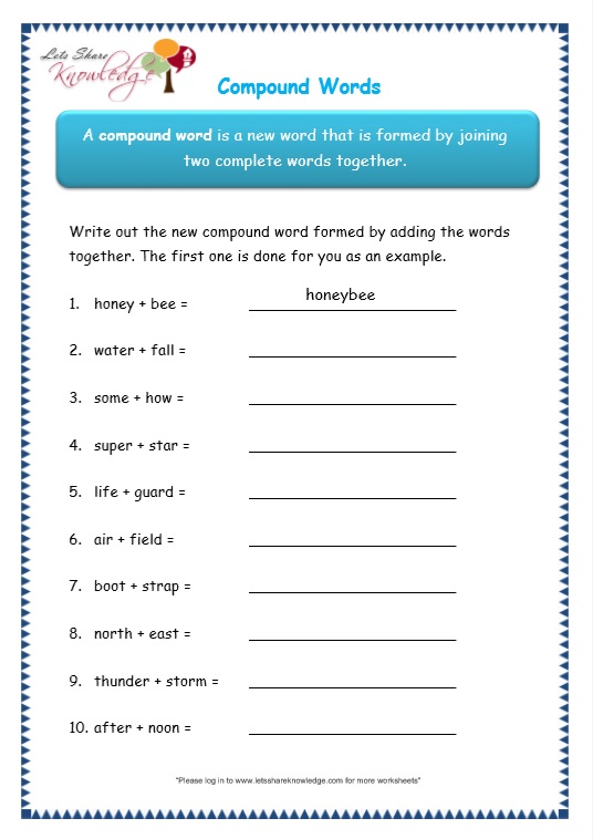 Grade 3 Grammar Topic 20 Compound Words Worksheets Lets Share Knowledge