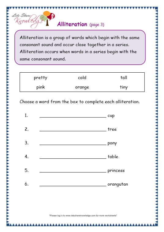 Grade 3 Grammar Topic 33 Alliteration Worksheets Lets Share Knowledge