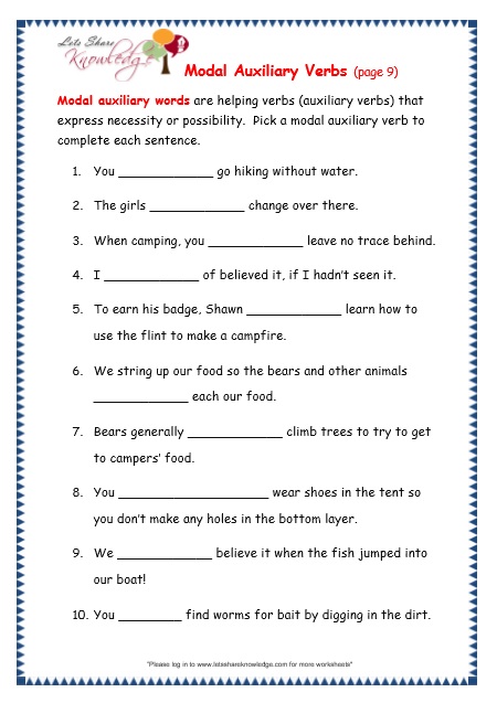 Grade 3 Grammar Topic 40 Modal Auxiliary Words Worksheets Lets Share 