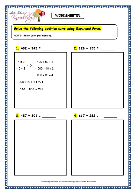 Grade 3 Maths Worksheets Addition 3 5 Addition Using Expanded Form 