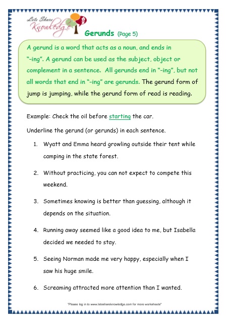 Grade 3 Grammar Topic 42 Gerunds Worksheets Lets Share Knowledge