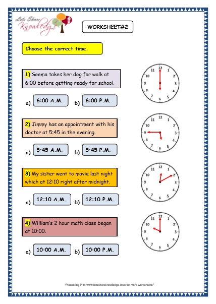 Grade 3 Maths Worksheets 8 4 Reading The Time In AM And PM Lets 