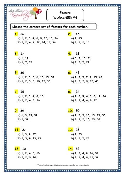 Grade 4 Maths Resources (1.9 Factors Printable Worksheets) - Lets Share