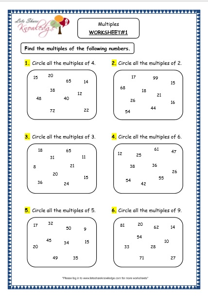 Grade 4 Maths Resources 1 10 Multiples Printable Worksheets Lets Share Knowledge