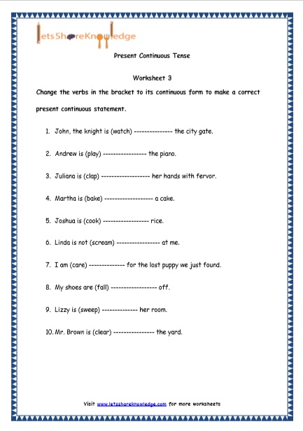 Grade 4 English Resources Printable Worksheets Topic: Present
