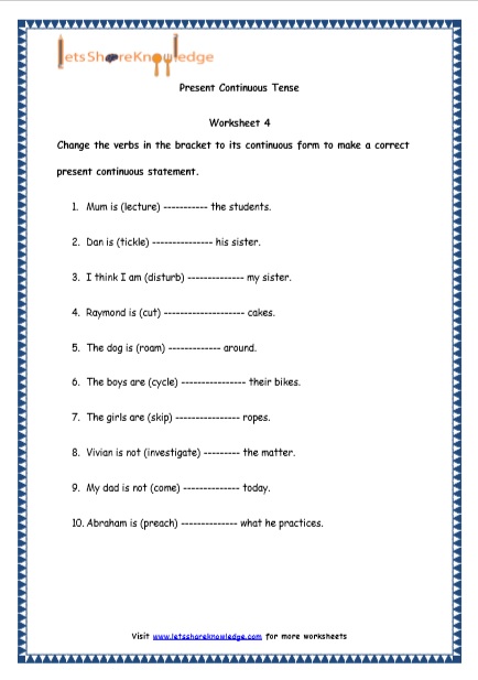 Grade 4 English Resources Printable Worksheets Topic: Present