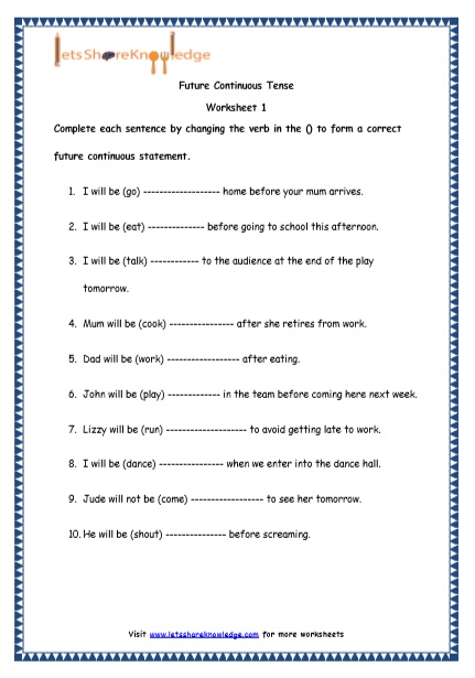 Grade 4 English Resources Printable Worksheets Topic: Future Continuous