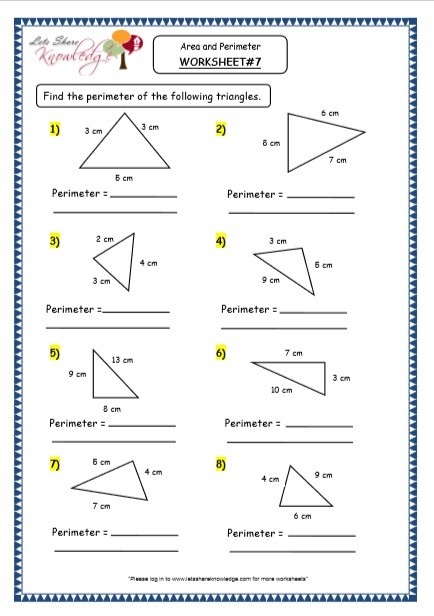 Grade 4 Maths Resources (8.3 Geometry - Area and Perimeter Printable