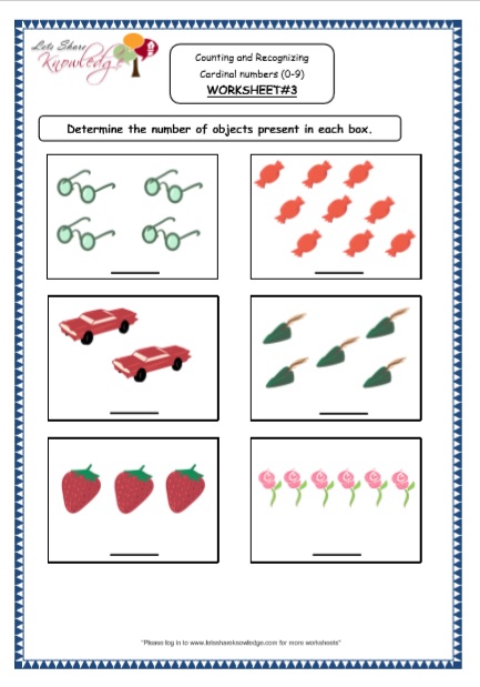 Kindergarten Counting and Recognizing Numbers Printable Worksheets