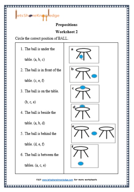 Grade 1 Grammar: Prepositions printable worksheets - Lets Share Knowledge