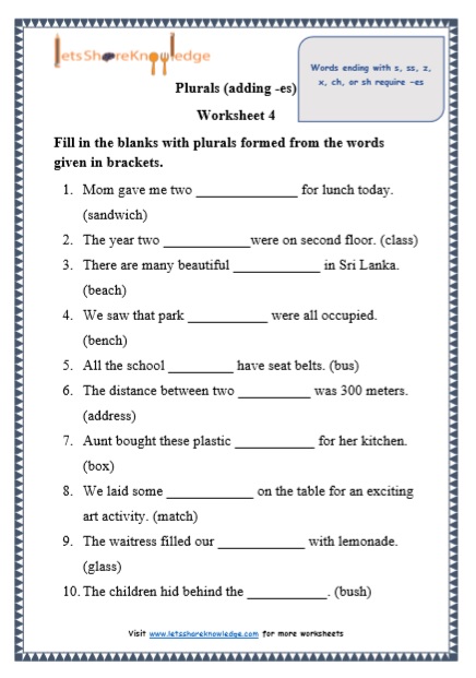 Adding S And Es To Words Worksheet