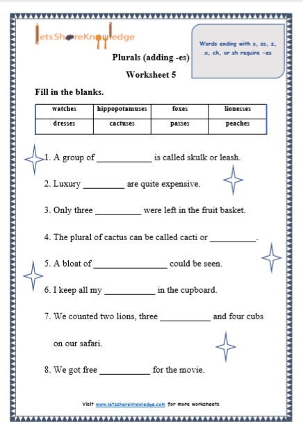 Grade 1 Grammar Plurals adding es Printable Worksheets Lets Share 