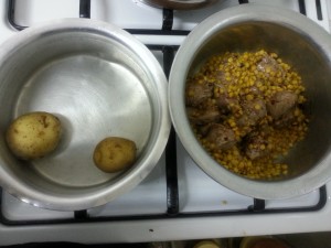 boiling potato and meat separately - Shami kabab