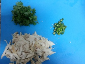chopped chicken, green chillies n coriander leaves