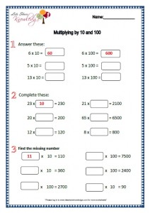 Grade 2 Maths Worksheets Multiplying by 10 and 100