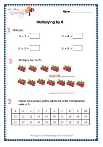 Grade 2 Maths Worksheets Multiplying by 6