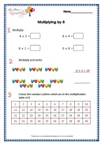 Grade 2 Maths Worksheets Multiplying by 8