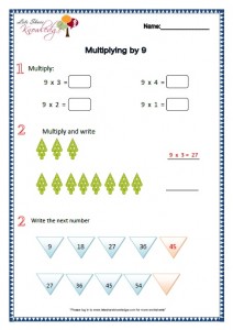 Grade 2 Maths Worksheets Multiplying by 9