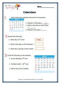 Grade 2 Maths Worksheets Calendars
