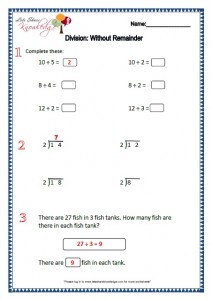 Grade 2 maths worksheets division without remainder