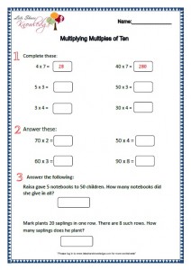 Grade 2 maths worksheets multiplying multiples of ten