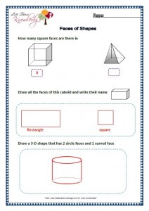 Grade two worksheets faces of shapes