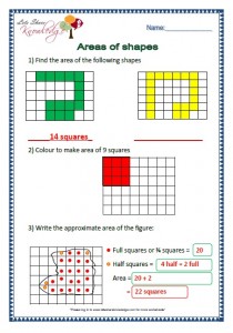 areas of shapes grade 2 maths worksheets