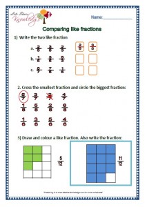 compare like fractions grade 2 maths worksheets