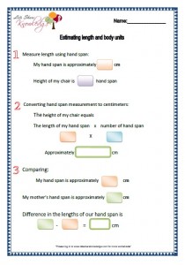 estimating length and body units worksheets