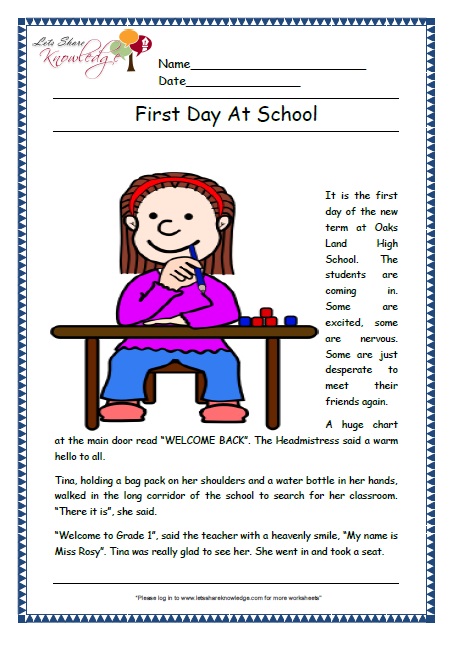 first day at school grade 1 comprehension – Lets Share Knowledge