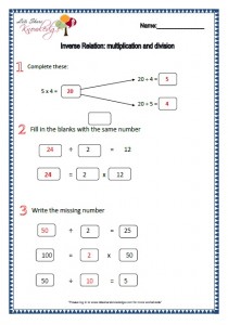 inverse relation multiplication and division worksheets