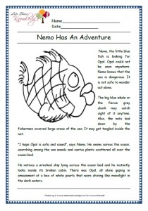 nemo has an adventure grade 1 comprehension
