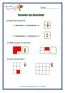 numerator and denominator grade 2 maths worksheets