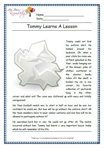 tommy learns a lesson grade 1 comprehension