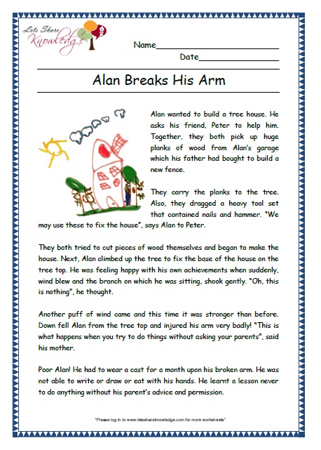 alan arm grade 2 comprehension worksheet