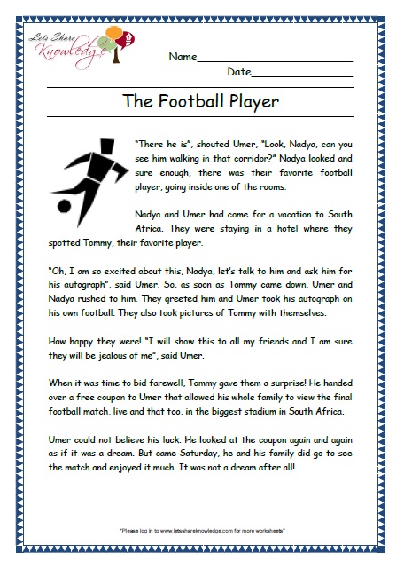 football player grade 2 comprehension