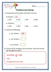 fractions and money grade 2 maths worksheets