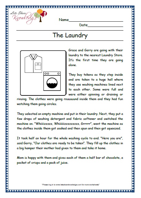 laundry grade 2 comprehension worksheet