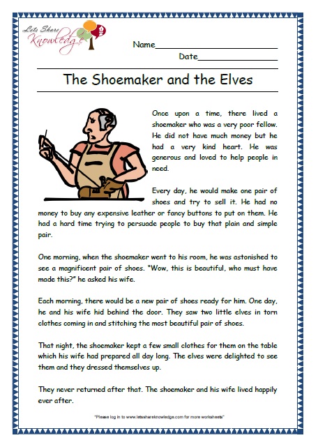 shoemaker grade 2 comprehension worksheet