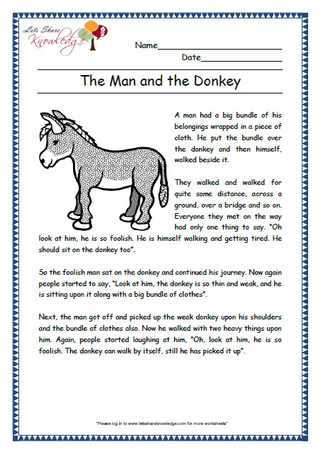 The man and the donkey grade 2 comprehension worksheet
