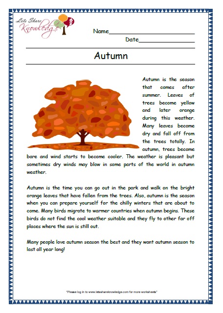 autumn grade 2 comprehension worksheet
