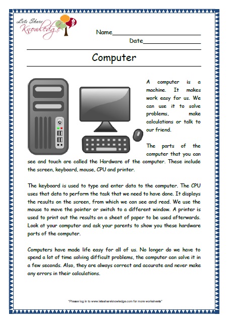 computer grade 2 comprehension worksheet