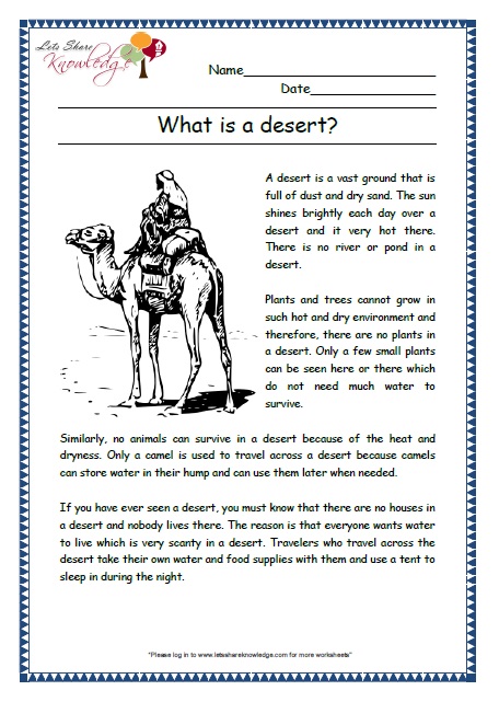 desert grade 2 comprehension worksheet