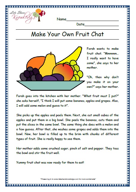 fruit chat grade 2 comprehension worksheet