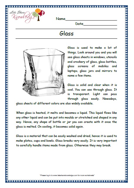 glass grade 2 comprehension worksheet