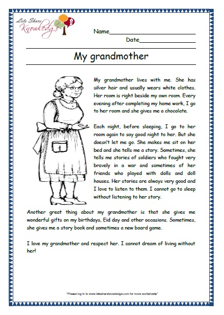 grandma grade 2 comprehension worksheet